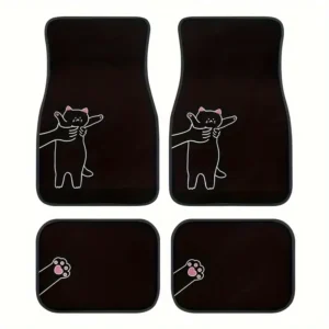 4-Pack Pink Cat Themed Car Floor Mats
